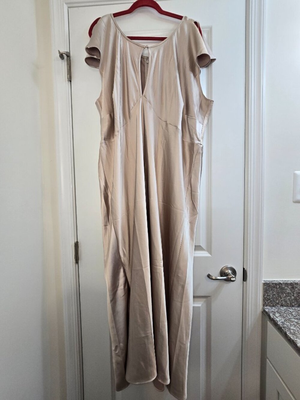 The Occasion by Old Navy Flutter-Sleeve Keyhole Satin Maxi Dress - Champagne NWT - Picture 4 of 8